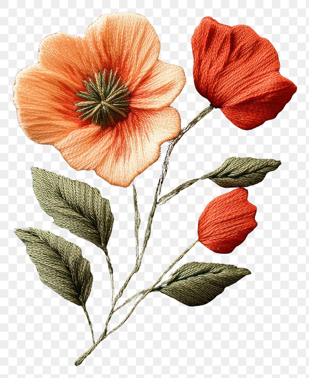 PNG Autumn poppy flower bunch embroidery flowers textile.