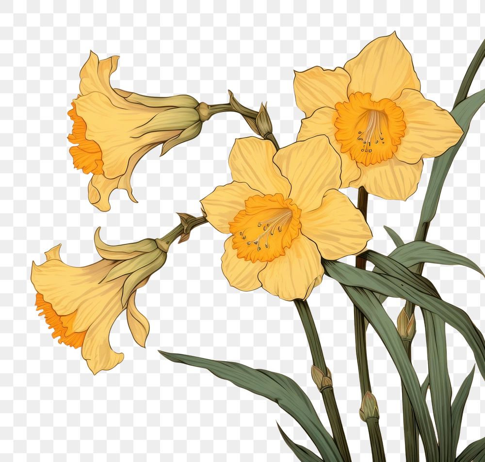 PNG Yellow daffodil flower plant art.