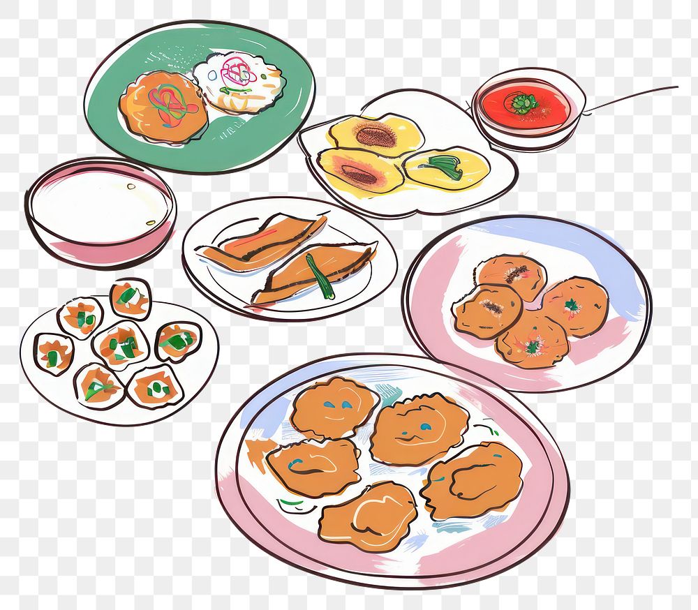 PNG Indian food illustration sketch plates.