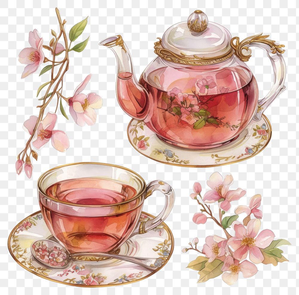 PNG Elegant floral tea illustration