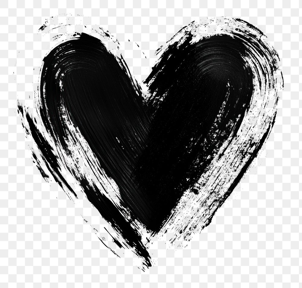 PNG stroke outline of simple *heart* in style chinese ink brush stroke, black and white, gouach texture, minimal clean…