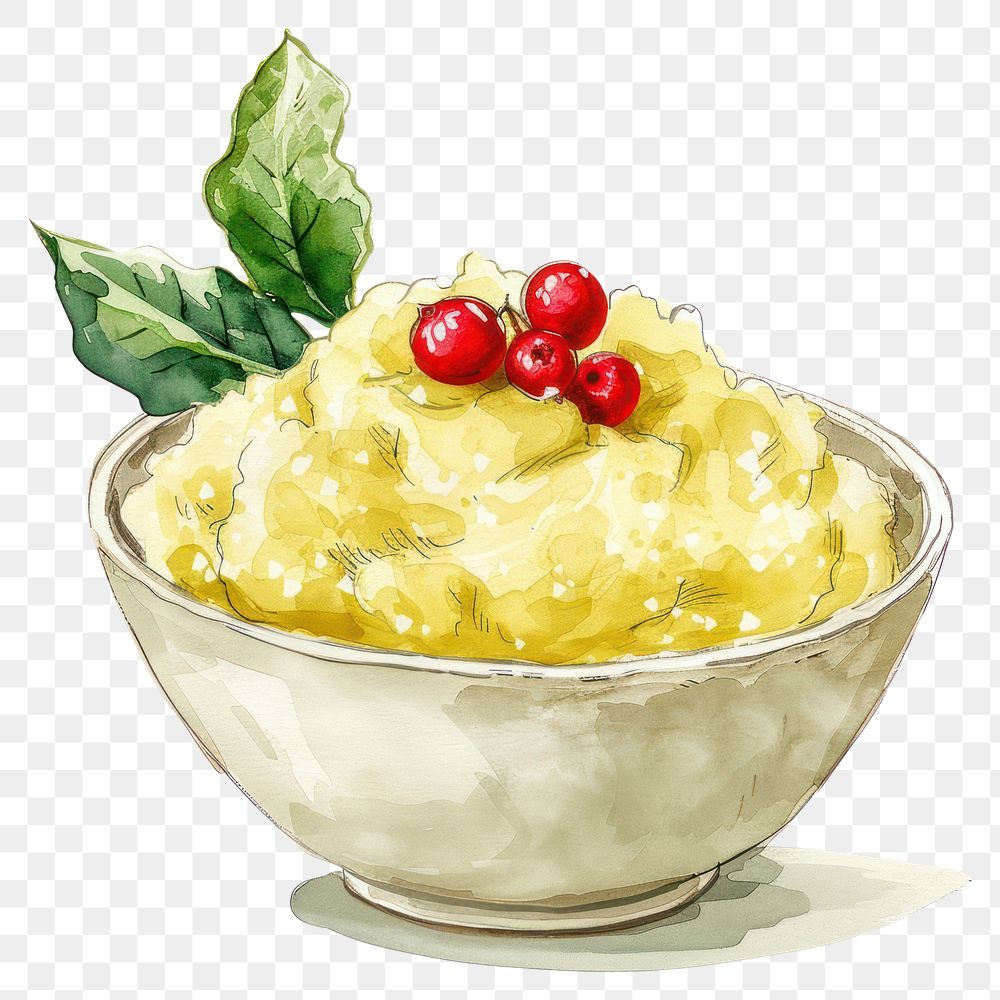 PNG An isolated Christmas Mashed Potato bowl illustration watercolor background.