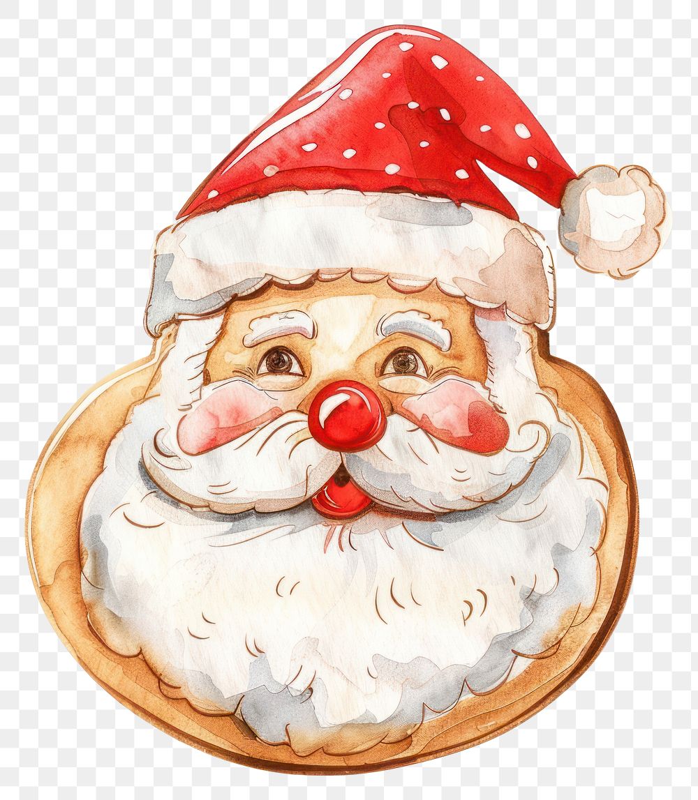 PNG An isolated Christmas cookie in Santa head shape illustration watercolor christmas.