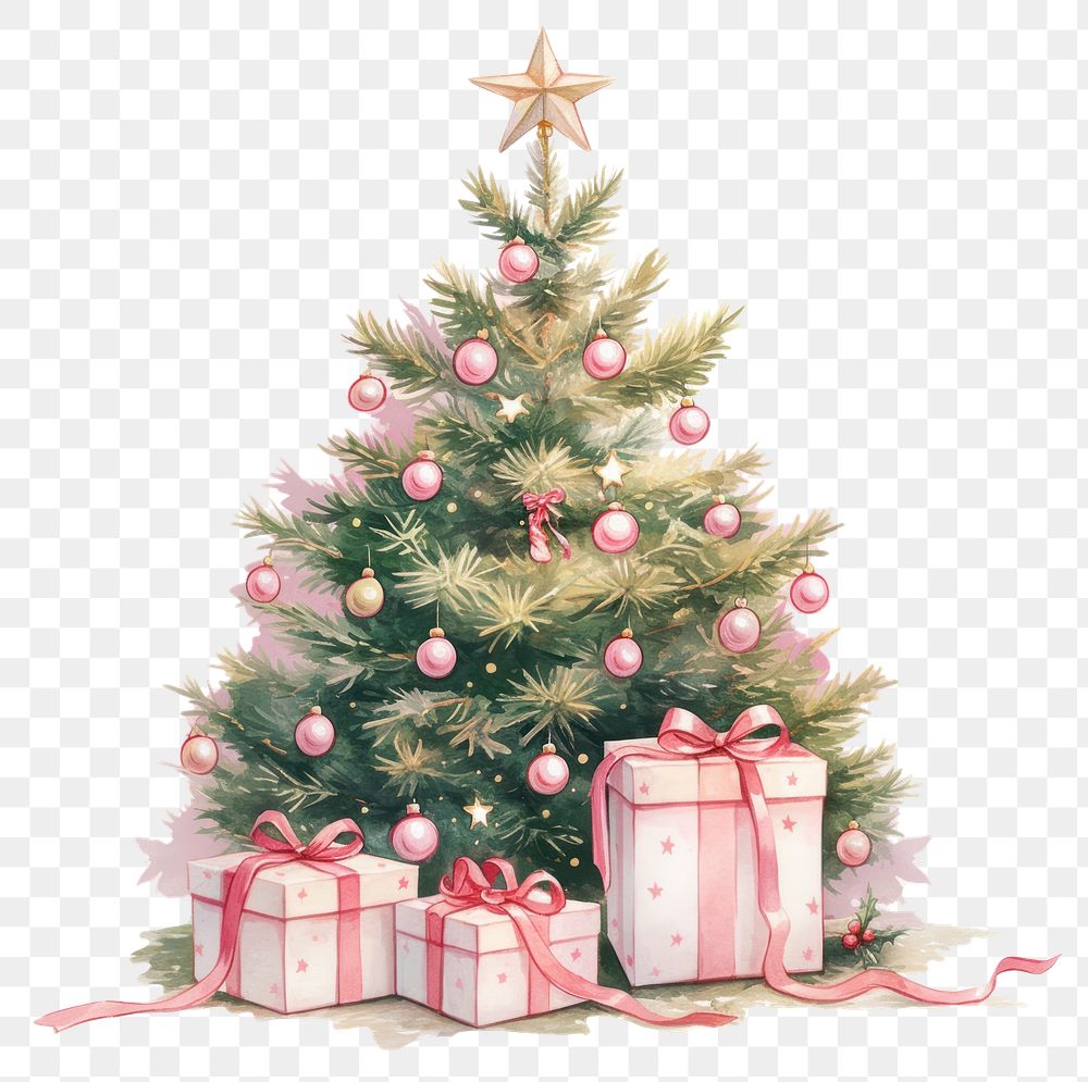 PNG Christmas pink tree and gift box christmas watercolor gifts.