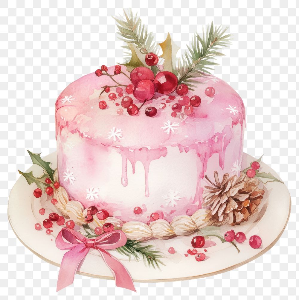 PNG Christmas pink cake illustration watercolor christmas.