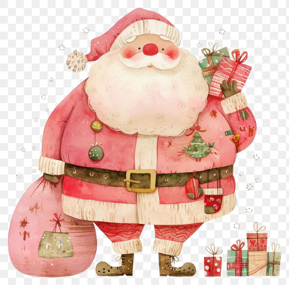 PNG Pink santa claus big bag illustration christmas character.