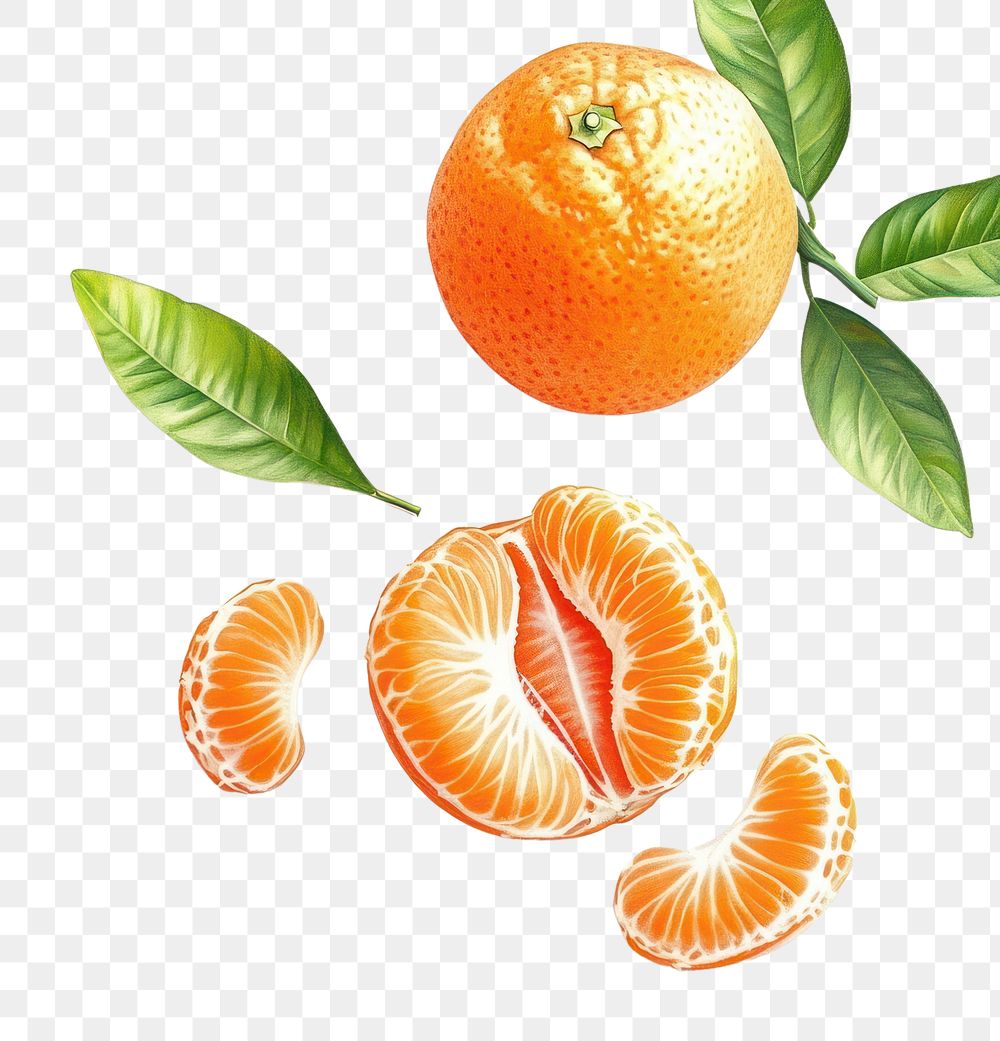 PNG Tangerine with leaf illustration background produce.