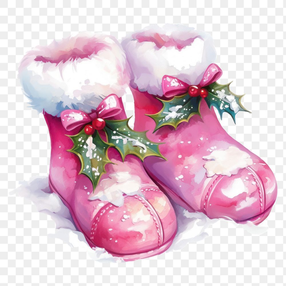 PNG Pink christmas gloves illustration watercolor footwear.