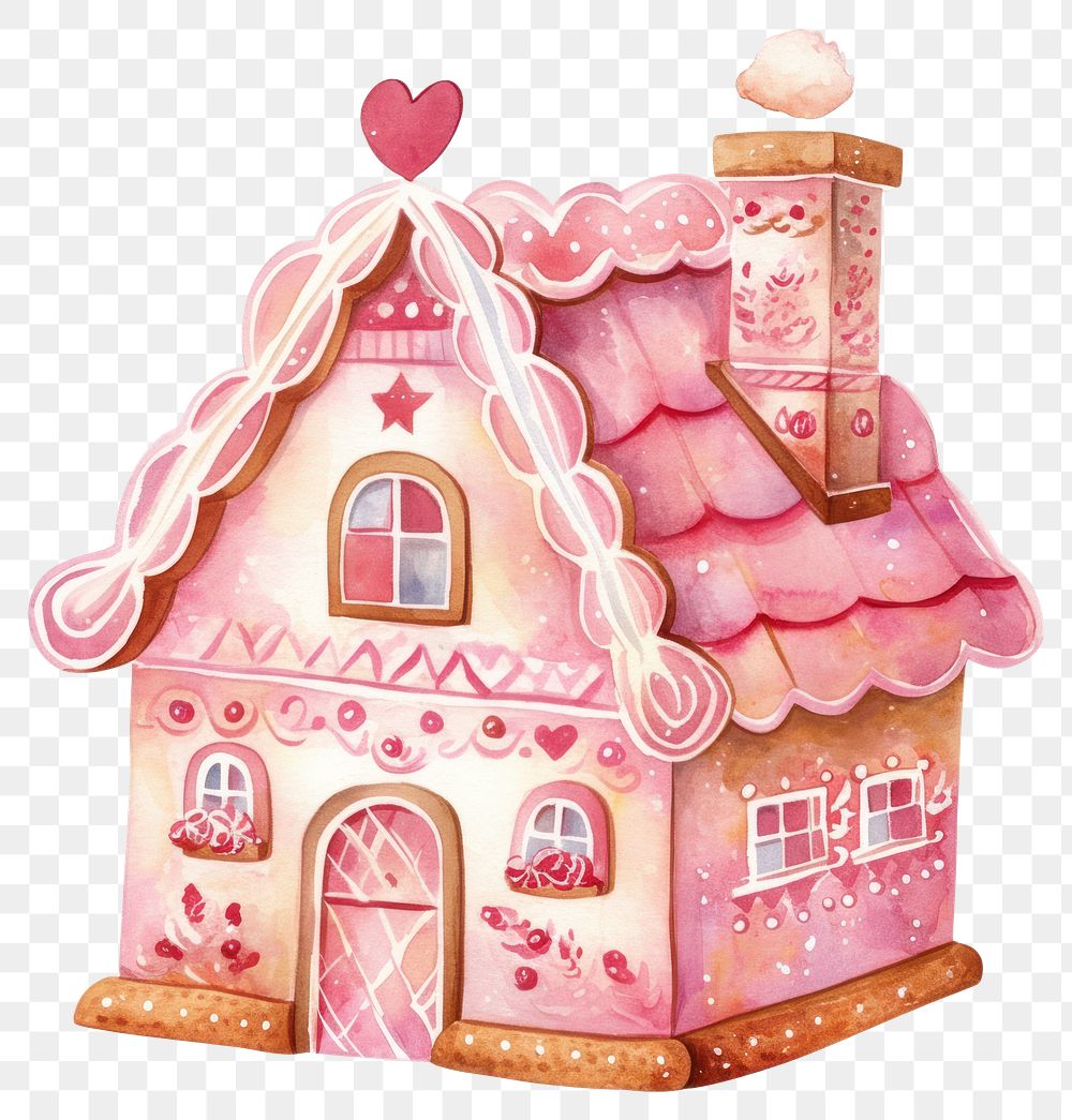 PNG Pink gingerbread house illustration sweets art.