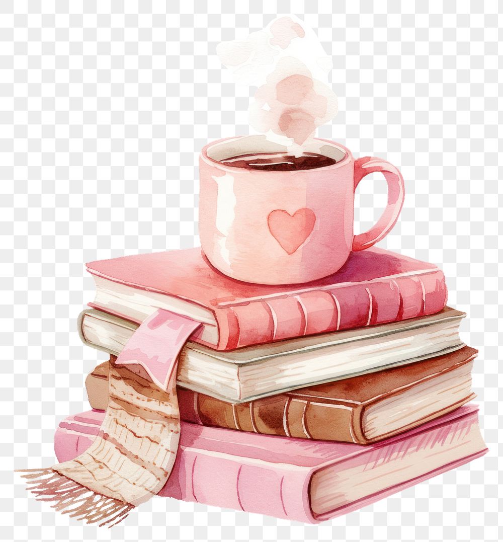 PNG Stack of books illustration watercolor coffee.