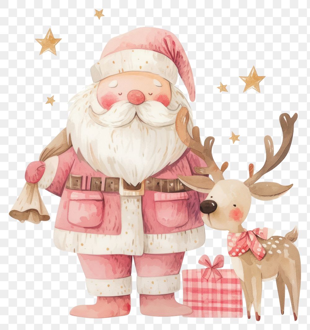 PNG Pink santa and raindeer illustration celebration christmas.