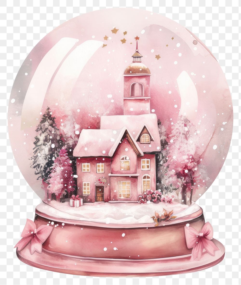 PNG Pink snow globe art illustration christmas.