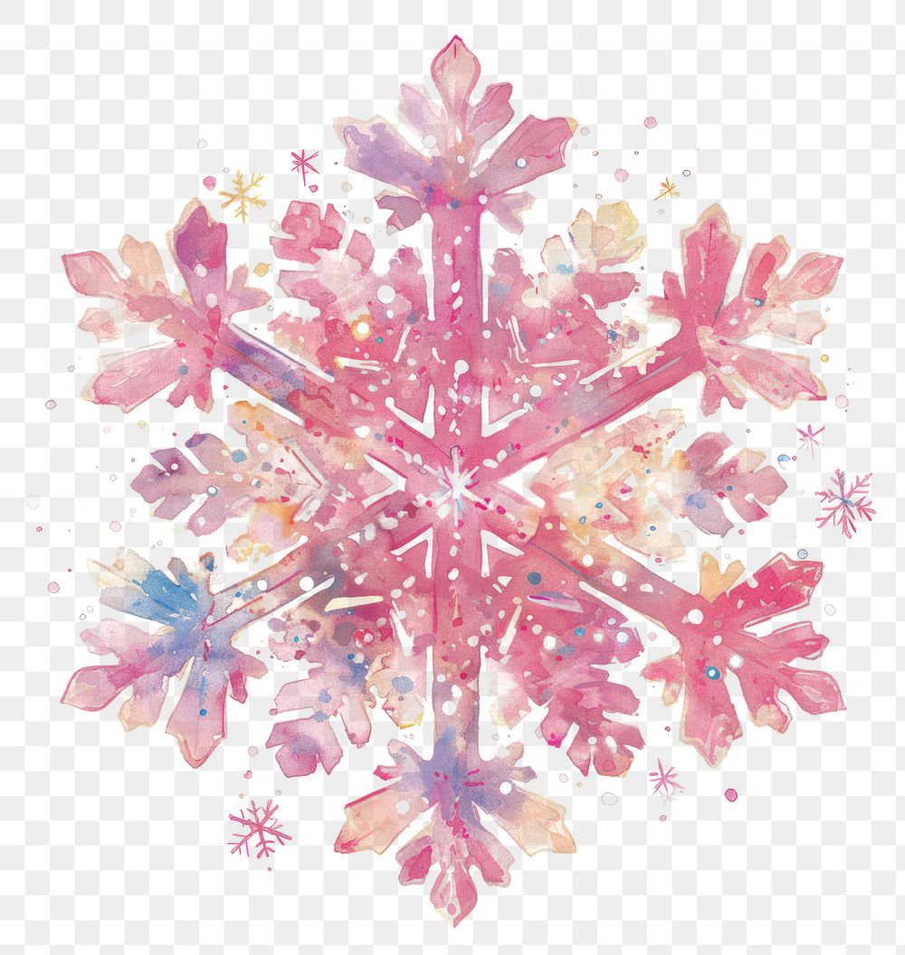 PNG Pink snowflake art illustration watercolor.