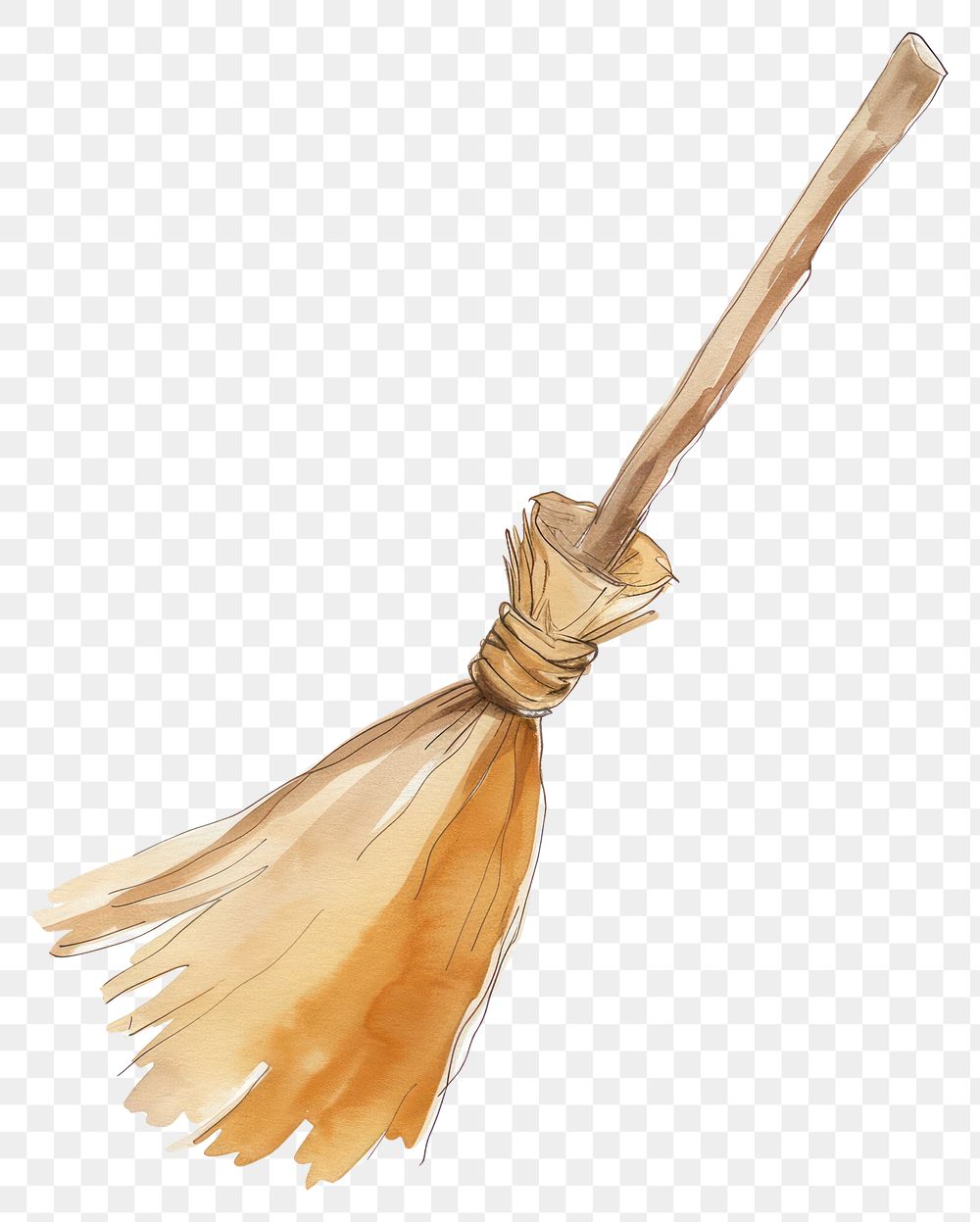 PNG Broom illustration watercolor hand-drawn.