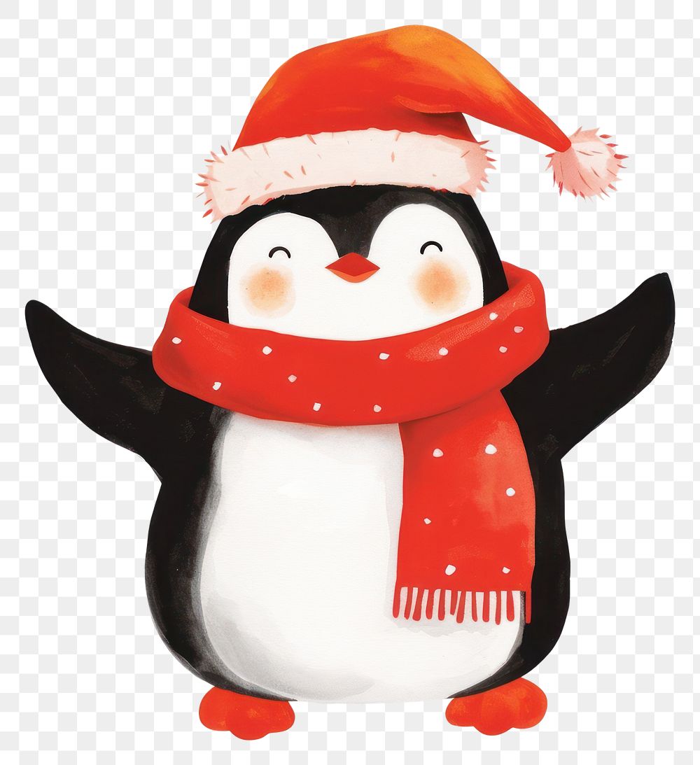 PNG Penguin with red scarf illustration christmas winter.