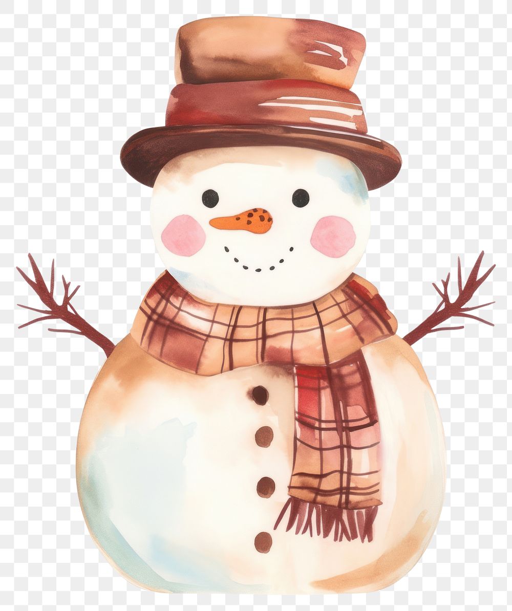 PNG Snowman with scarf illustration watercolor winter.