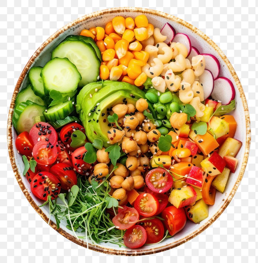 PNG Vegan buddha bowl salad platter lunch plate.