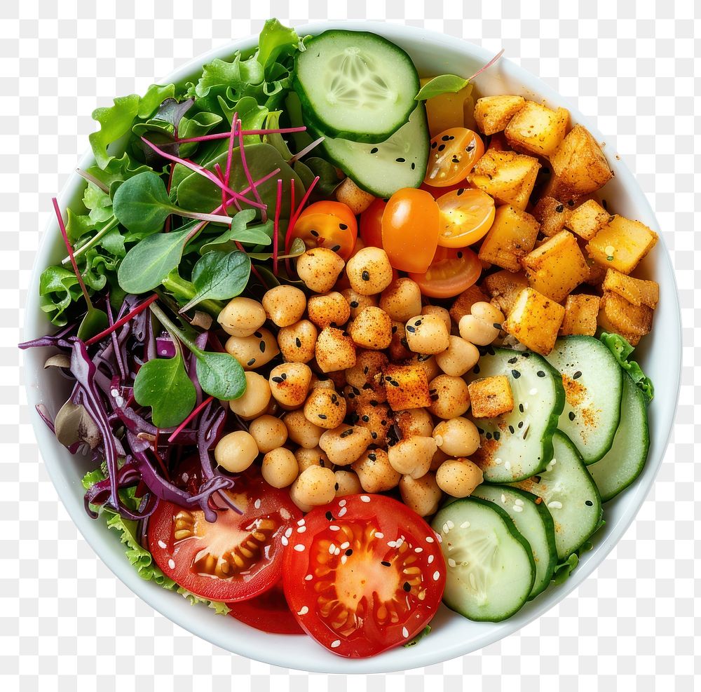 PNG Vegan buddha bowl salad platter produce lunch.