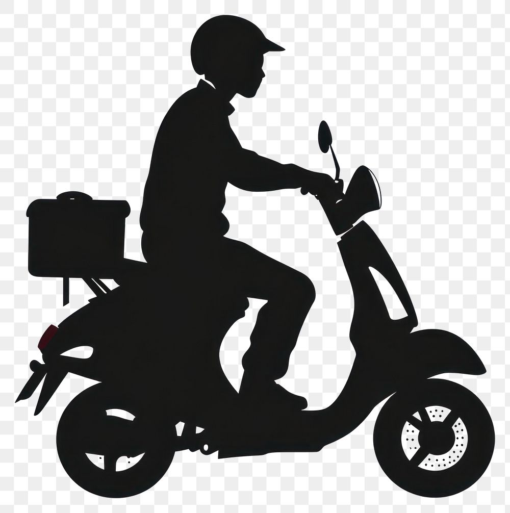 PNG Delivery man on scooter transportation silhouette helmet.