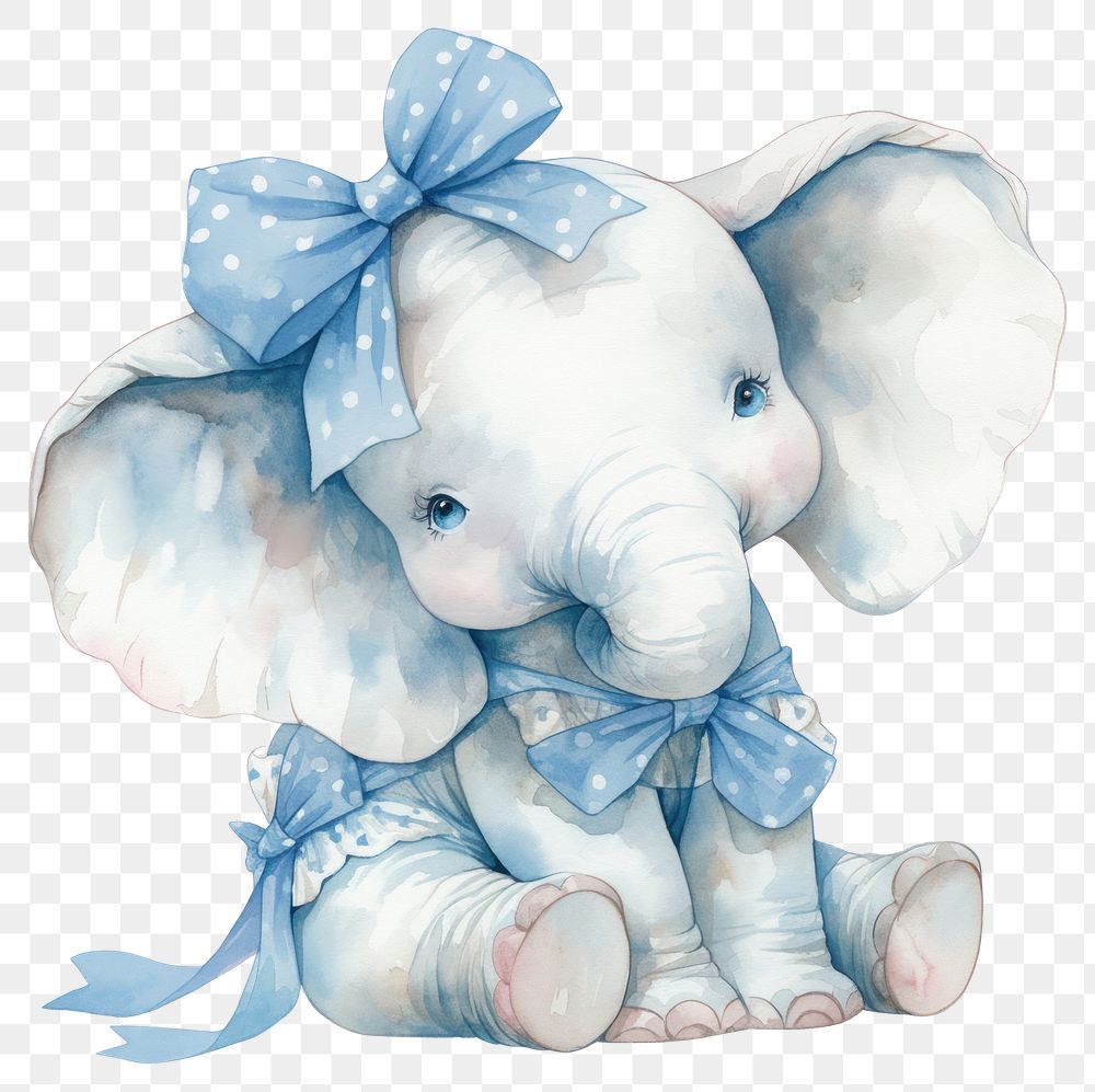 PNG Blue coquette baby elephant illustration watercolor animal.