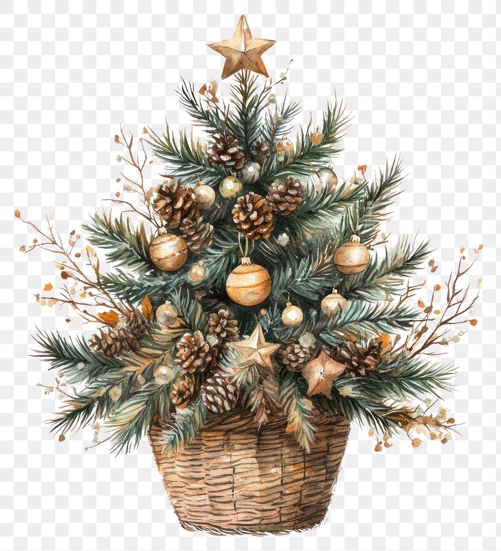 PNG Christmas Tree in a basket christmas tree illustration.