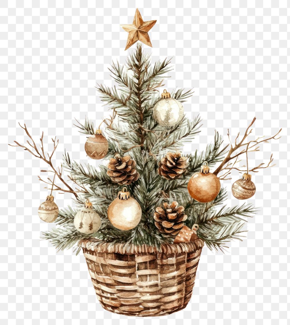 PNG Christmas Tree in a basket christmas tree illustration.