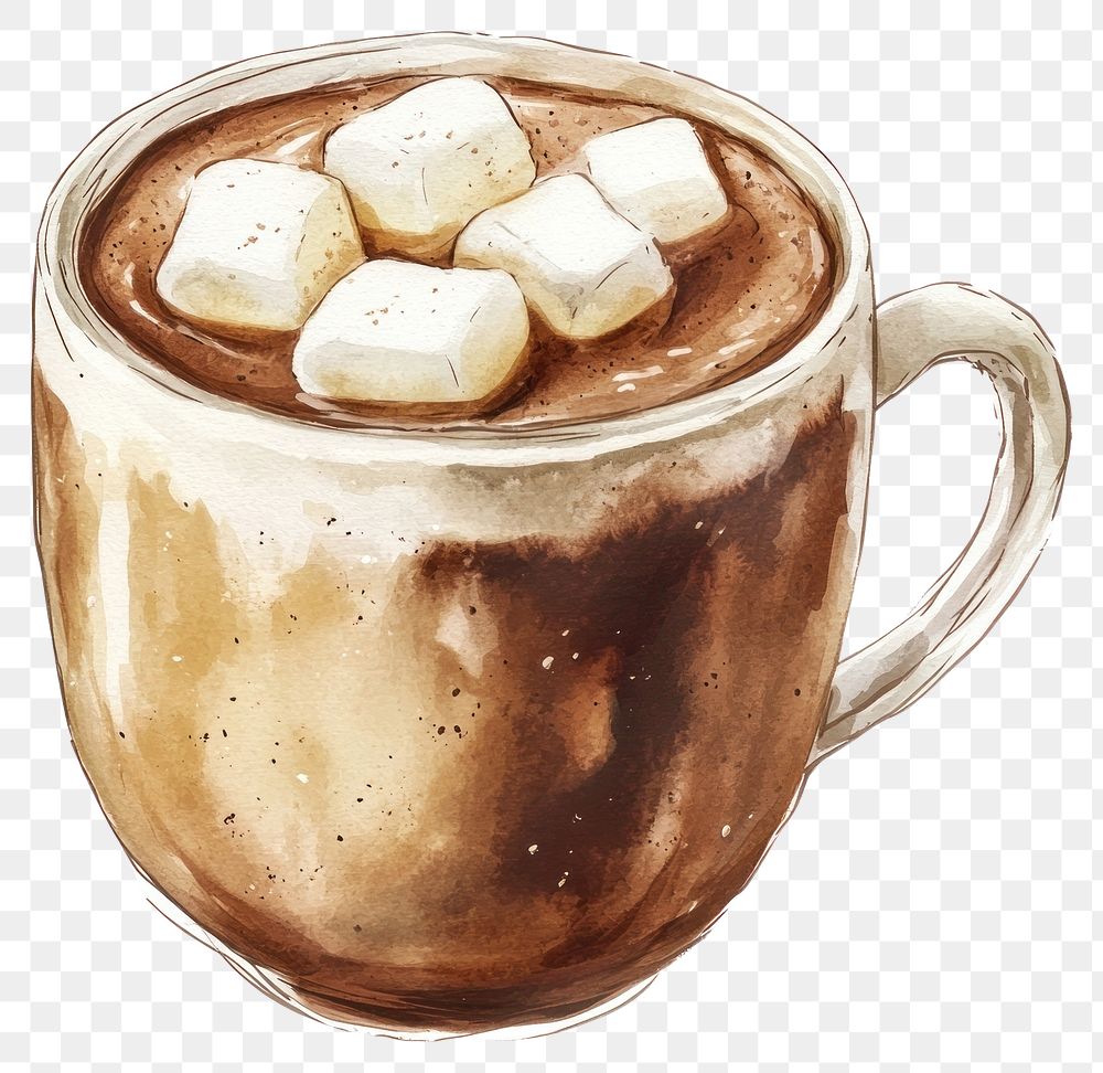 PNG Hot cocoa marshmallows illustration watercolor.