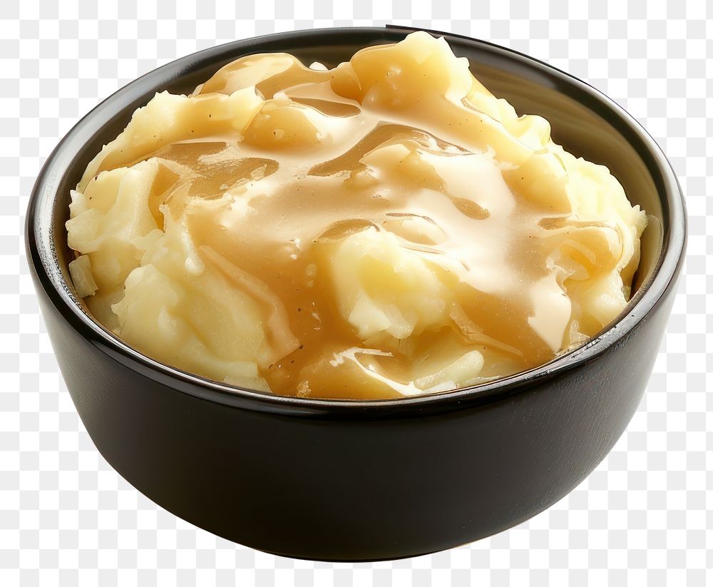 PNG Mashed potato with gravy sauce food potatoes bowl.