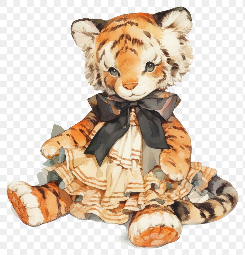 PNG Black coquette tiger doll illustration animal illustrated.