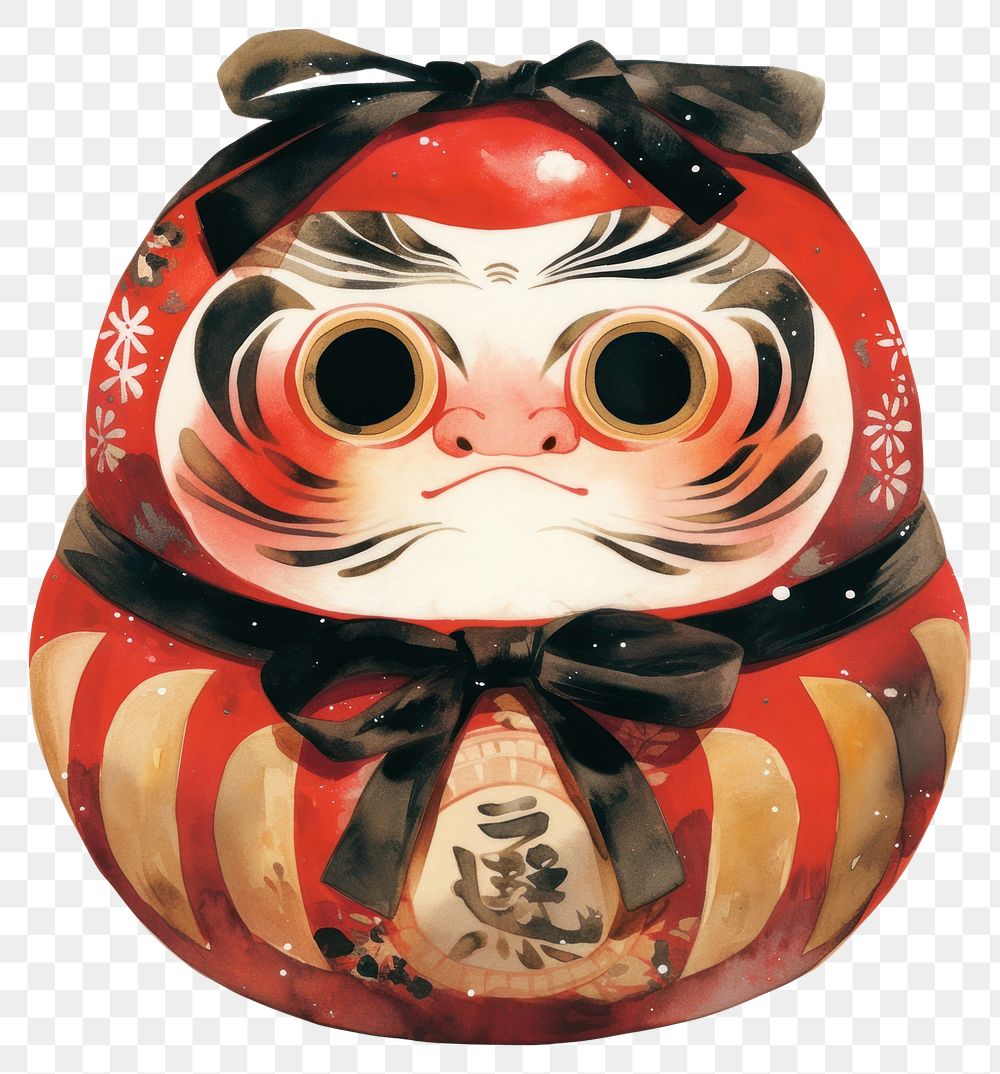 PNG Black coquette daruma doll illustration art traditional.