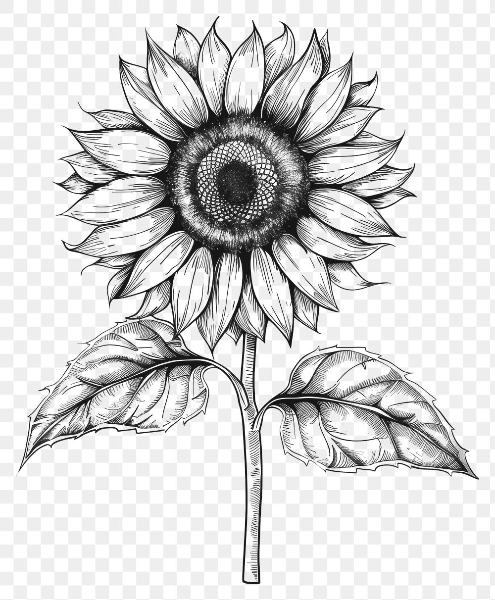 PNG Hand drawn of Sun flower drawing sunflower sketch.