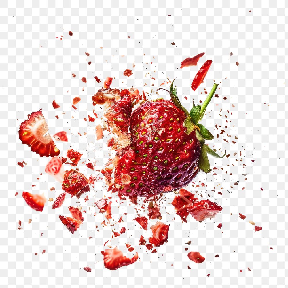 PNG Exploding one dried strawberry food explosion fruit.