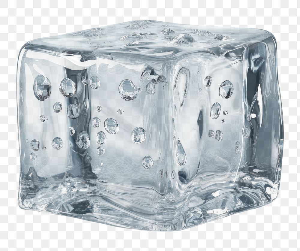 PNG Ice cube transparent bubbles cooling.