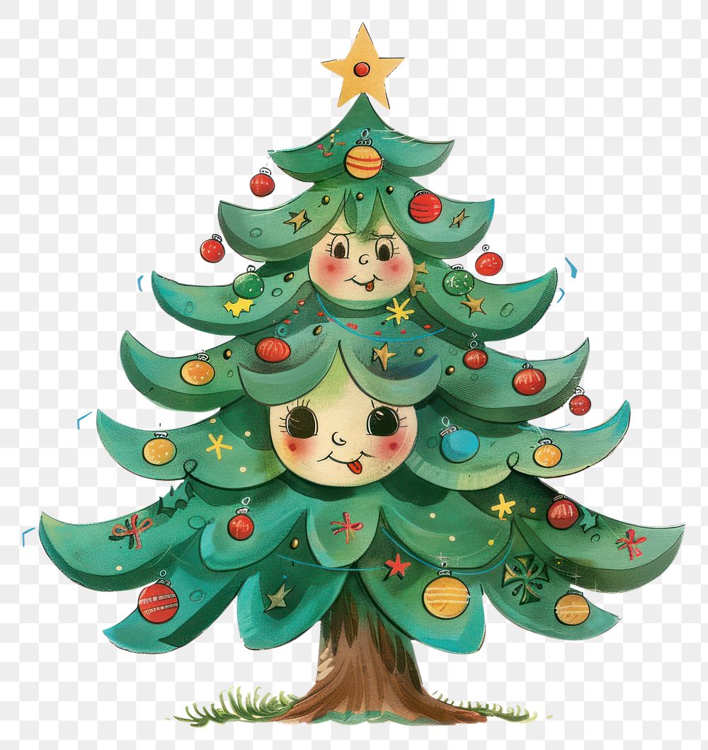 PNG Christmas tree character cute illustration decorations.