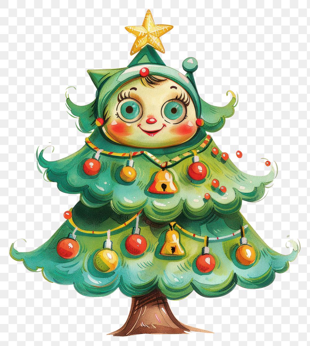 PNG Christmas tree character cute art illustration.