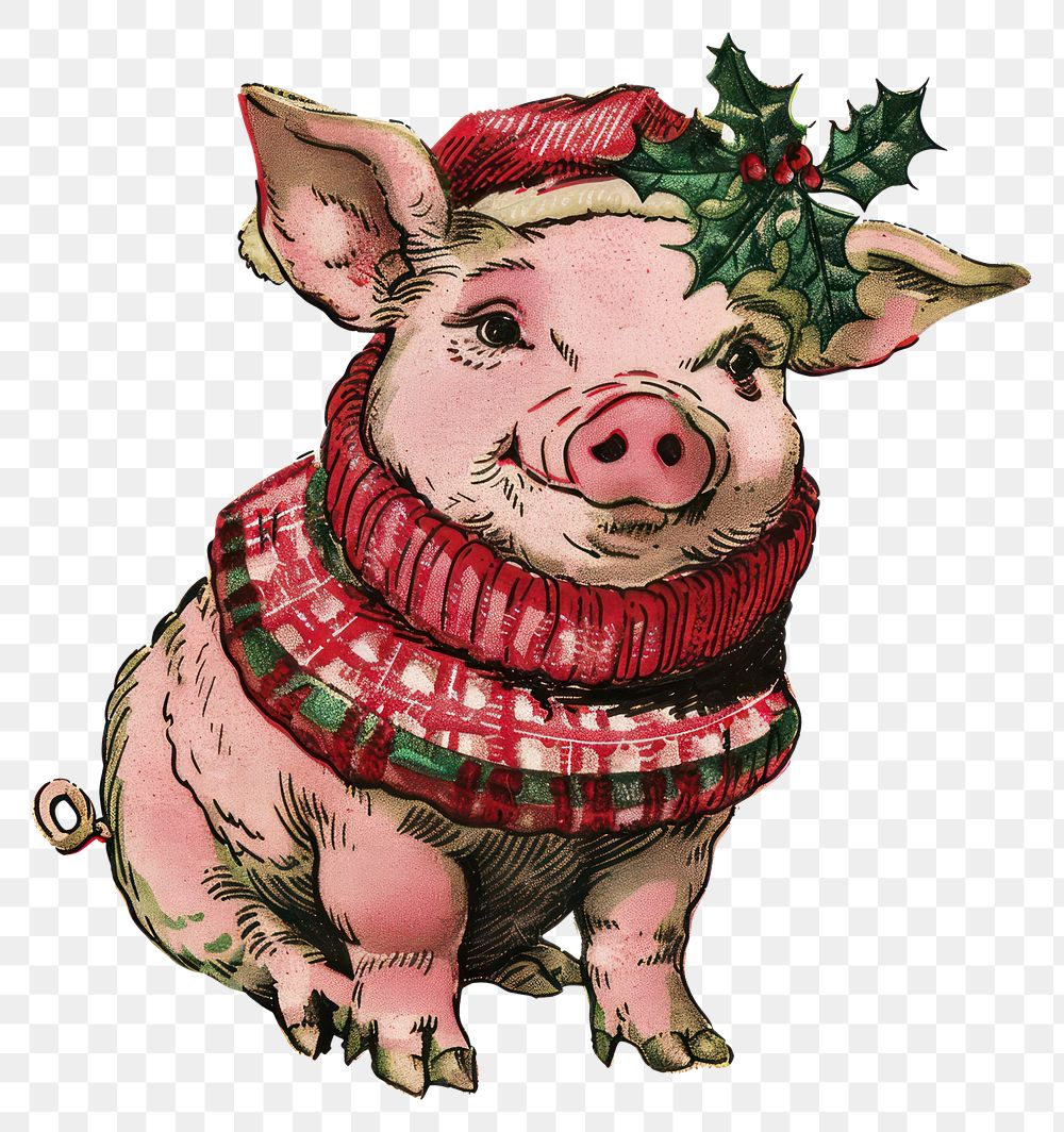 PNG Pig character christmas animal cute.