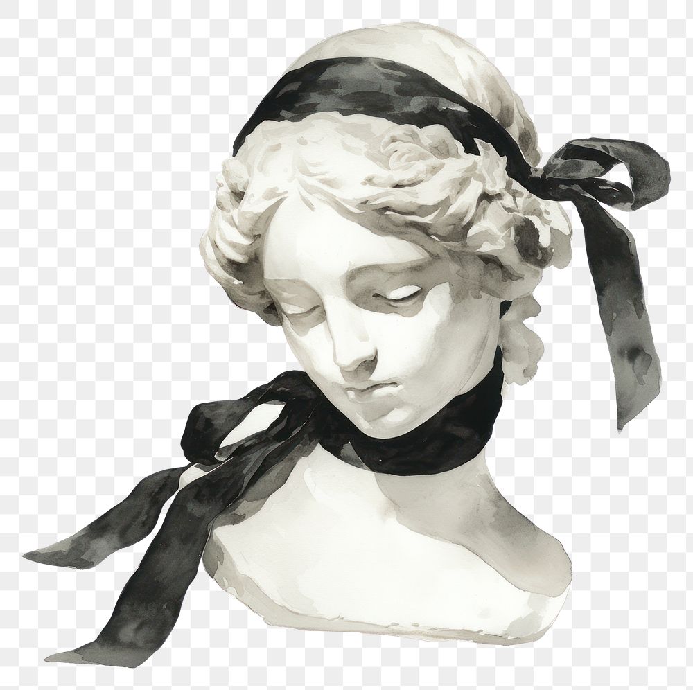 PNG Greek statue art illustration ribbon.