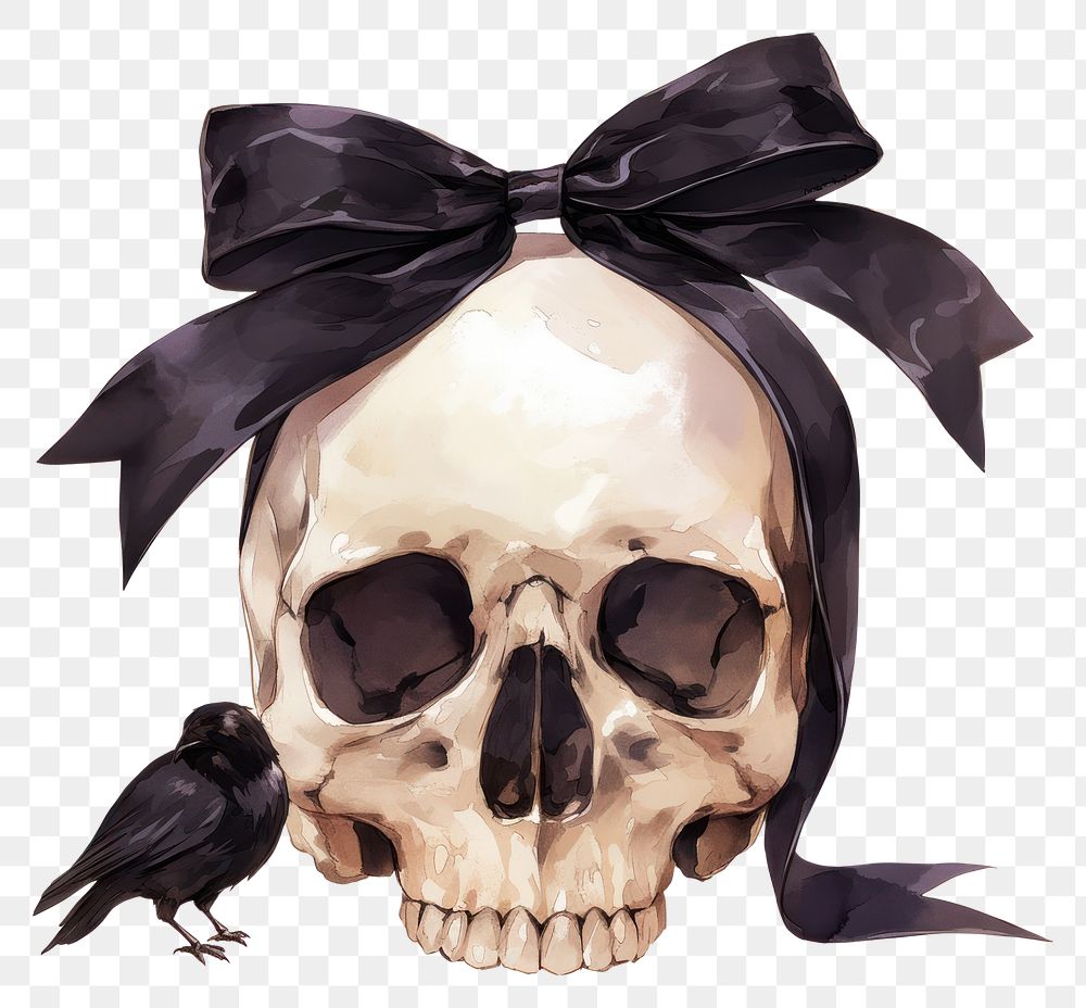 PNG Black coquette skeleton tied illustration ribbon bird.