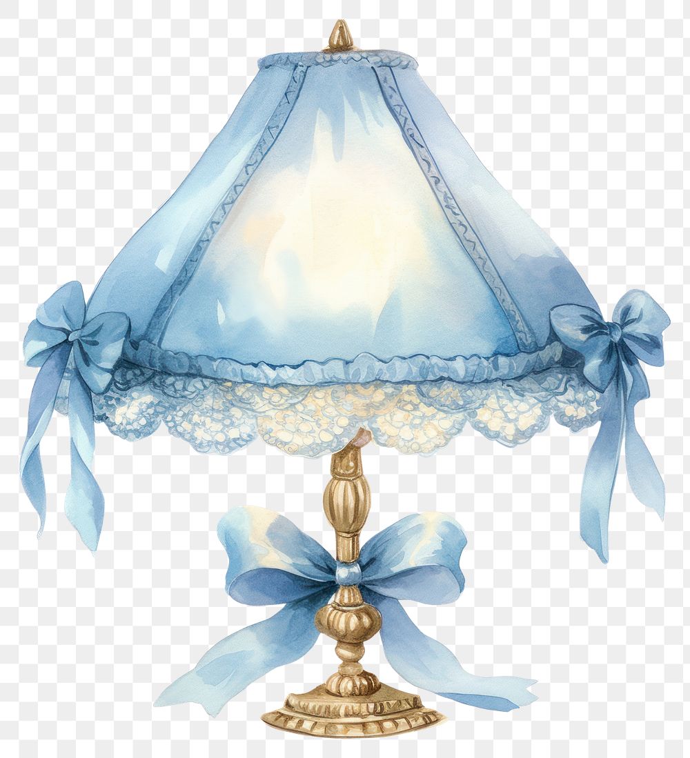 PNG Blue coquette lamp illustration watercolor ribbon.