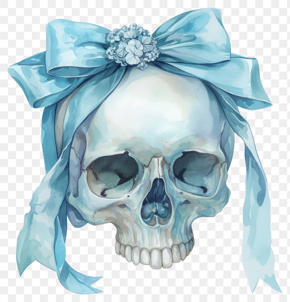 PNG Blue coquette skull art illustration watercolor.