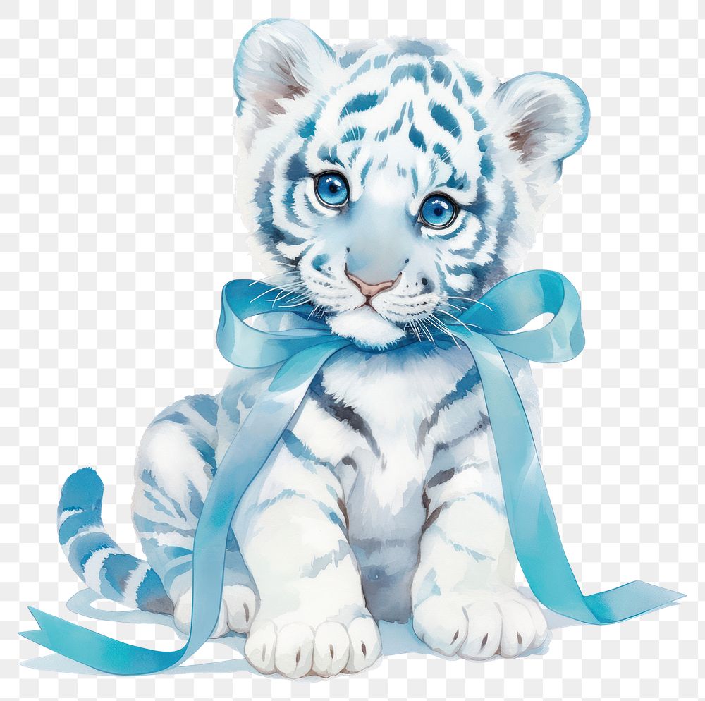 PNG Blue coquette tiger illustration animal ribbon.