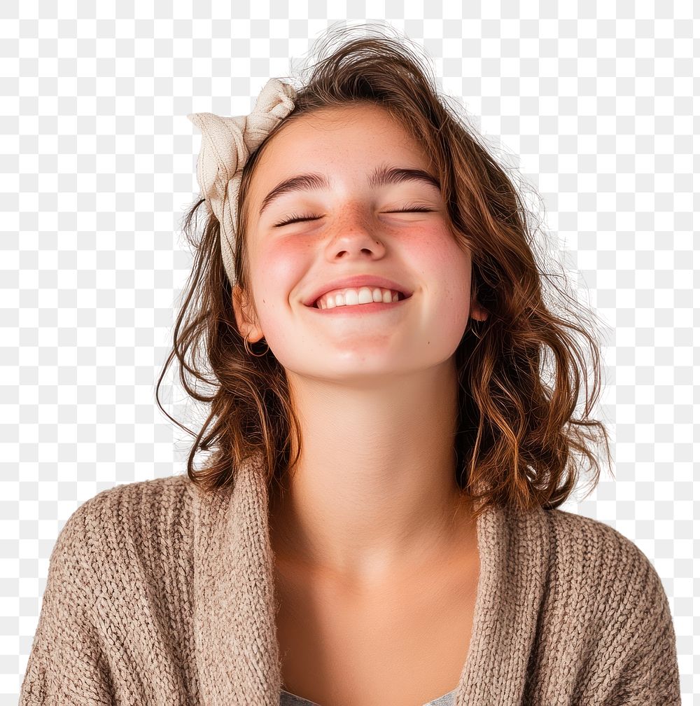 PNG Young woman with a lively smile background headband.