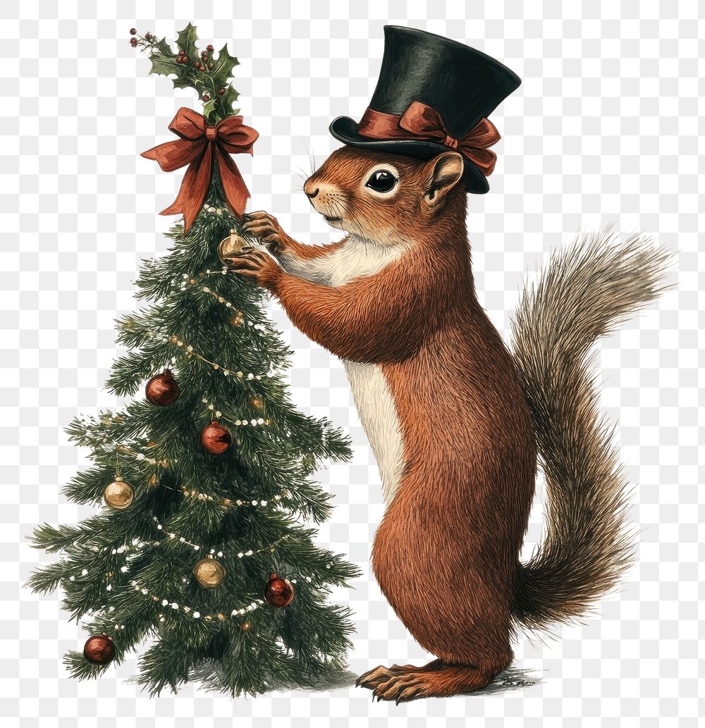 PNG A squirrel christmas tree illustration.