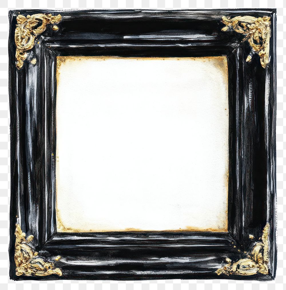 PNG A black vintage frame painting gold art.