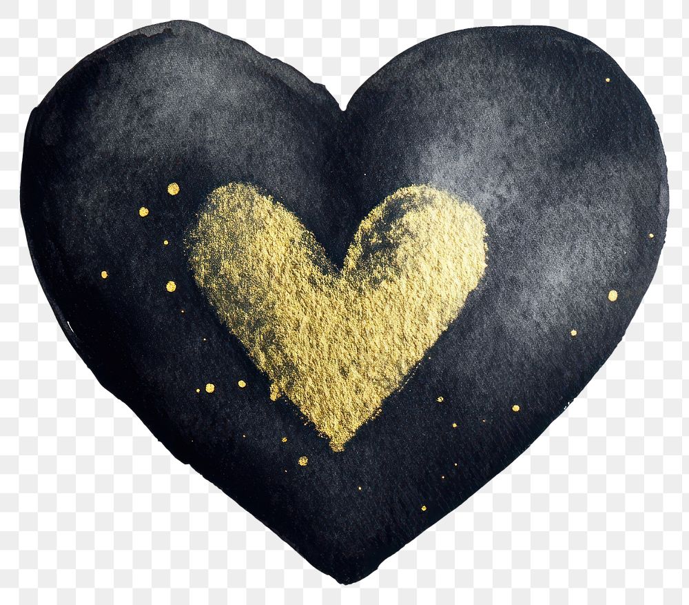 PNG A black heart watercolor gold illustration.