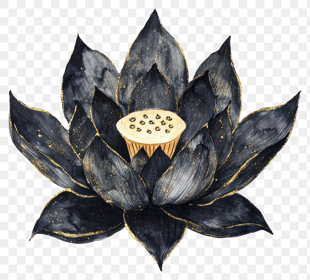 PNG Black lotus watercolor painting accents.