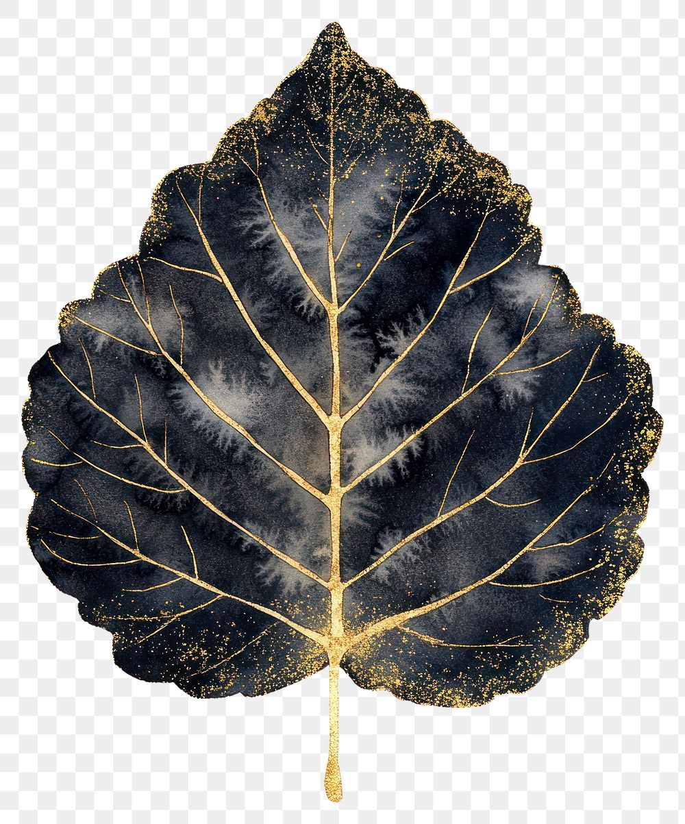 PNG Black poplar leaf watercolor black gold.