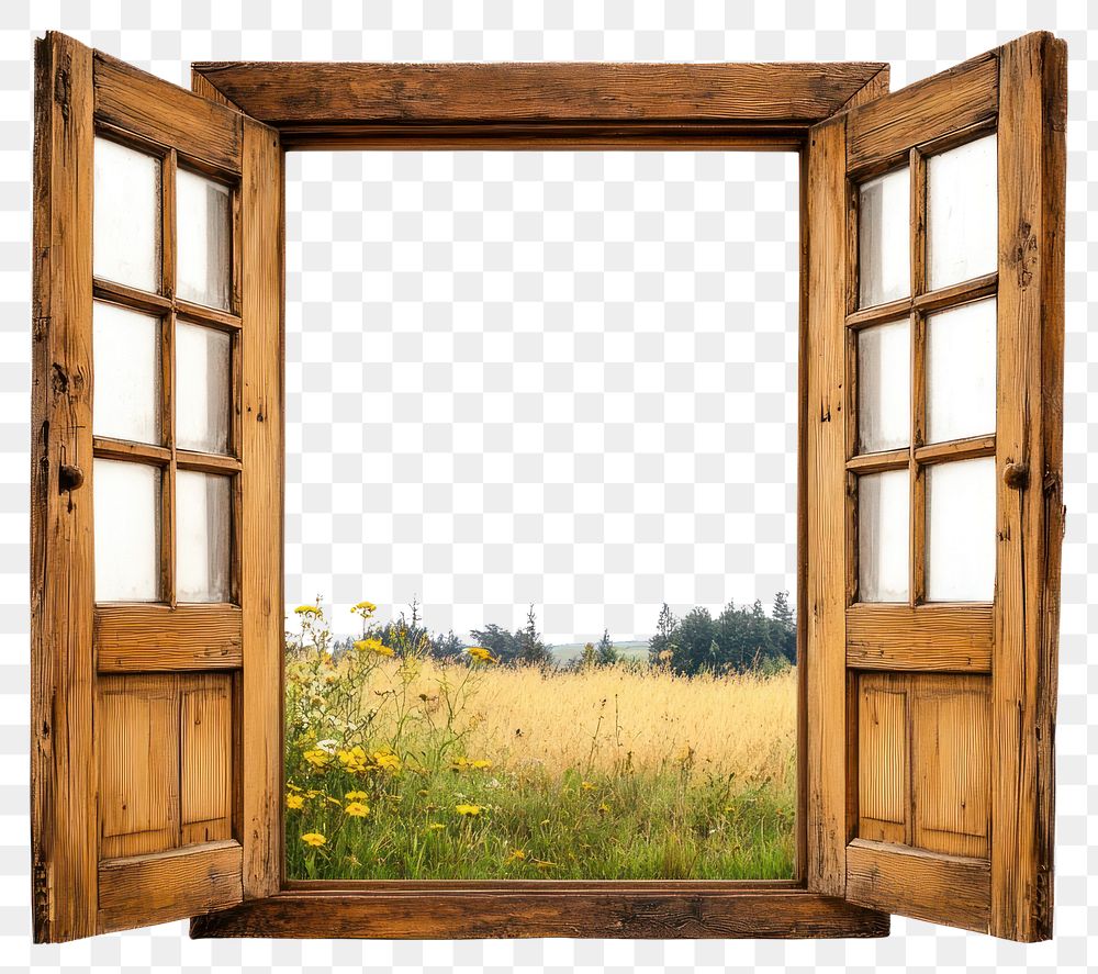 PNG Window flowers wooden frame.