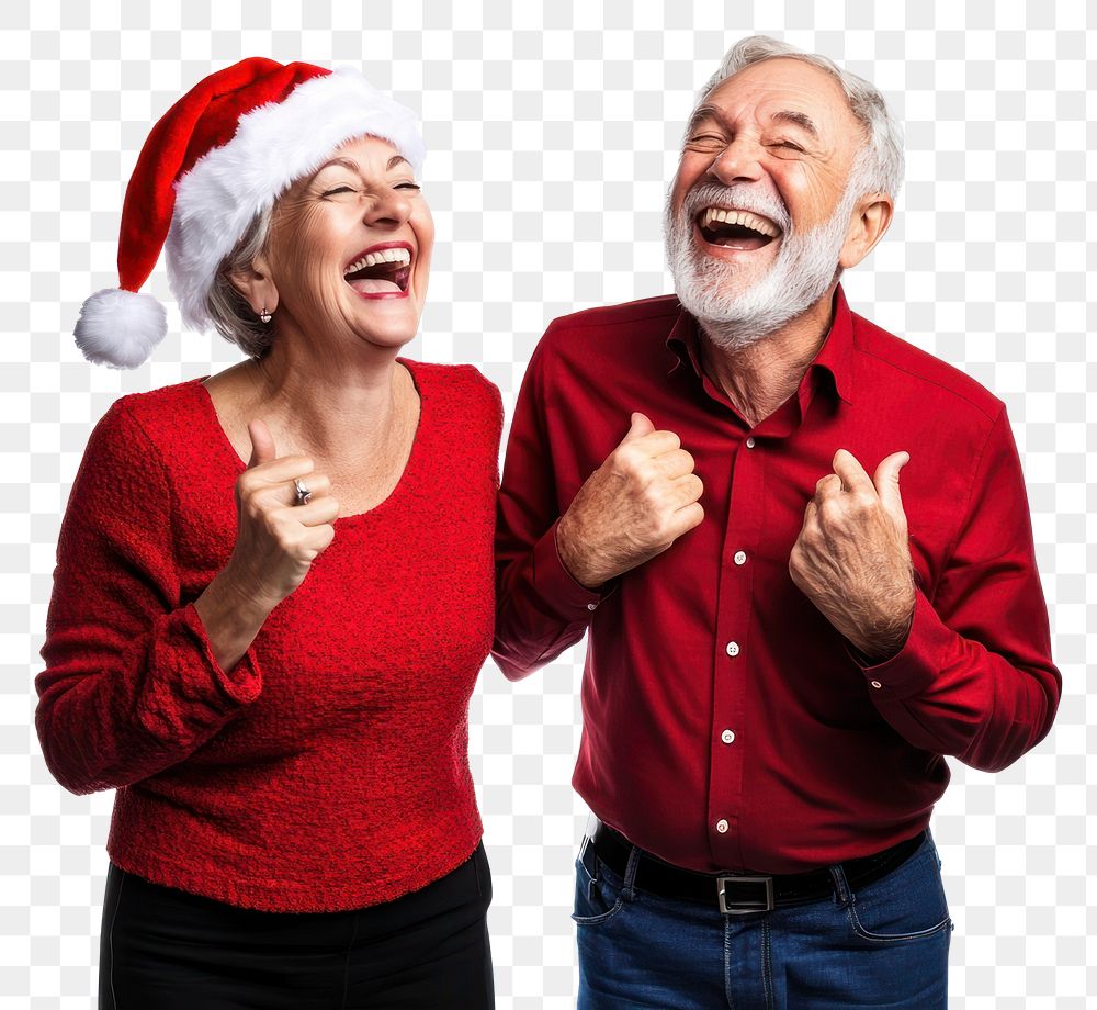 PNG A happy old couple wearing a christmas hat laughing background clothing festive.