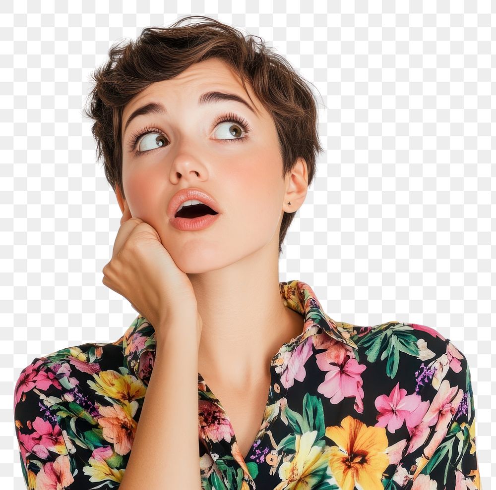 PNG Young woman with short hair surprised background portrait.